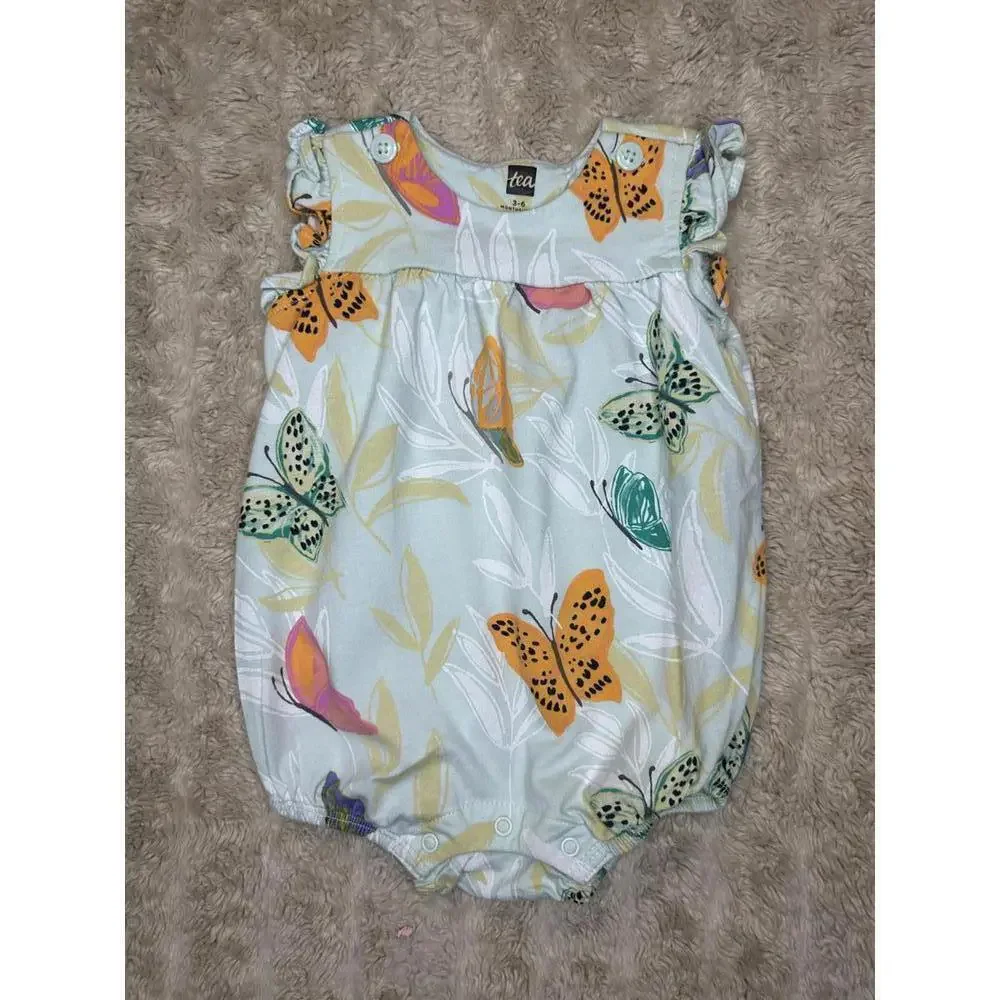 Tea Collection mint green butterfly flutter sleeve cotton short romper Size 3-6M